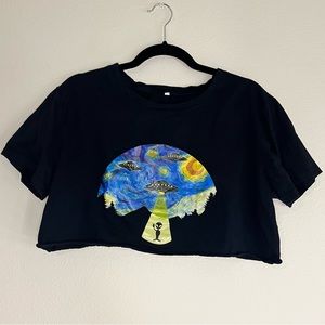 Black Cut Alien Starry Night Crop Top